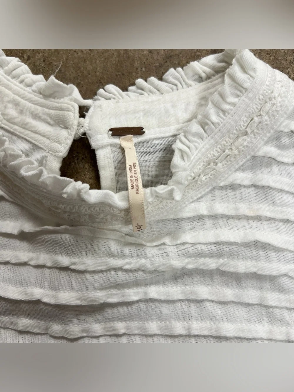 Free People Women's White Lace-Trim Pintuck boho cotton top ruffle sleeve Blouse